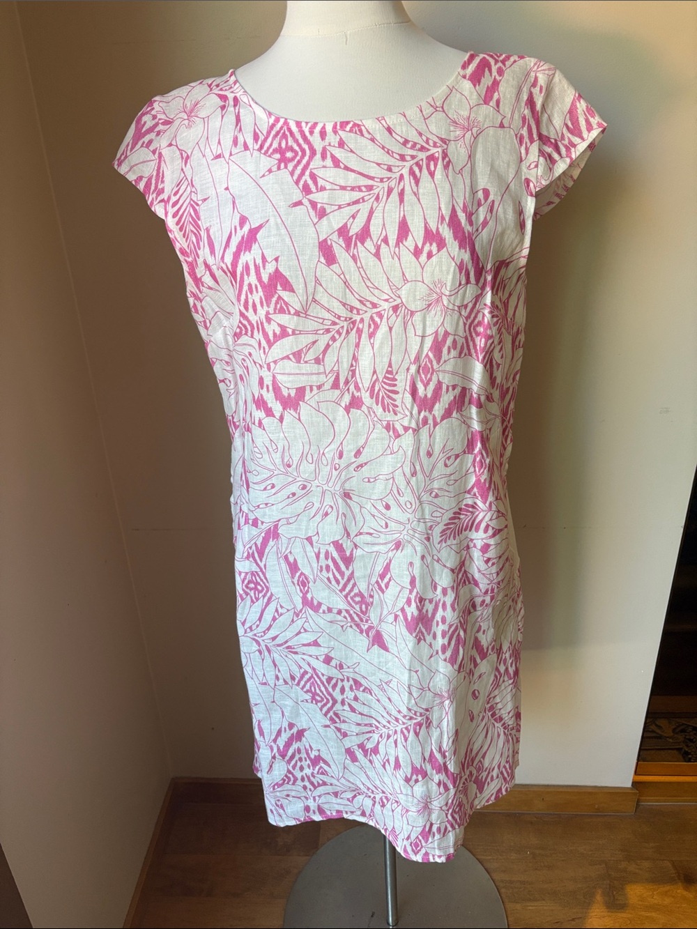 Pink & White Tropical Print Midi Dress